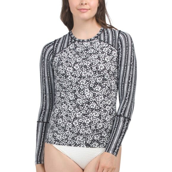 $110 Maaji Womens Crewneck Floral Grey LS Swim Shirt Rashguard Top $110 NWT Med - Picture 1 of 12